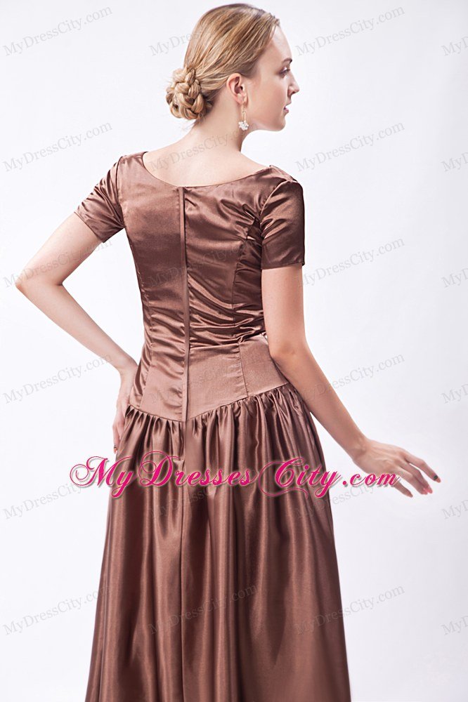 Scoop Neck Short Sleeves Beading Floor-length Taffeta Mother Bride Dress