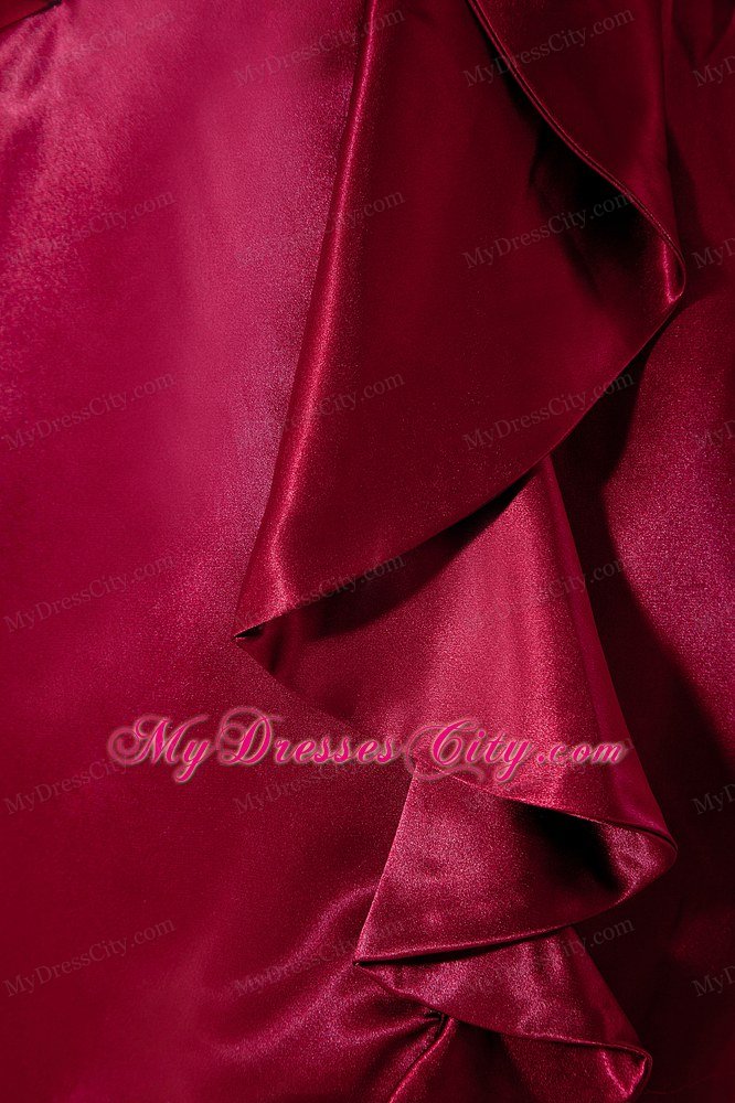 V-neck Ruche Knee-length Taffeta Wine Red Wedding Outfits for Groom Mothers