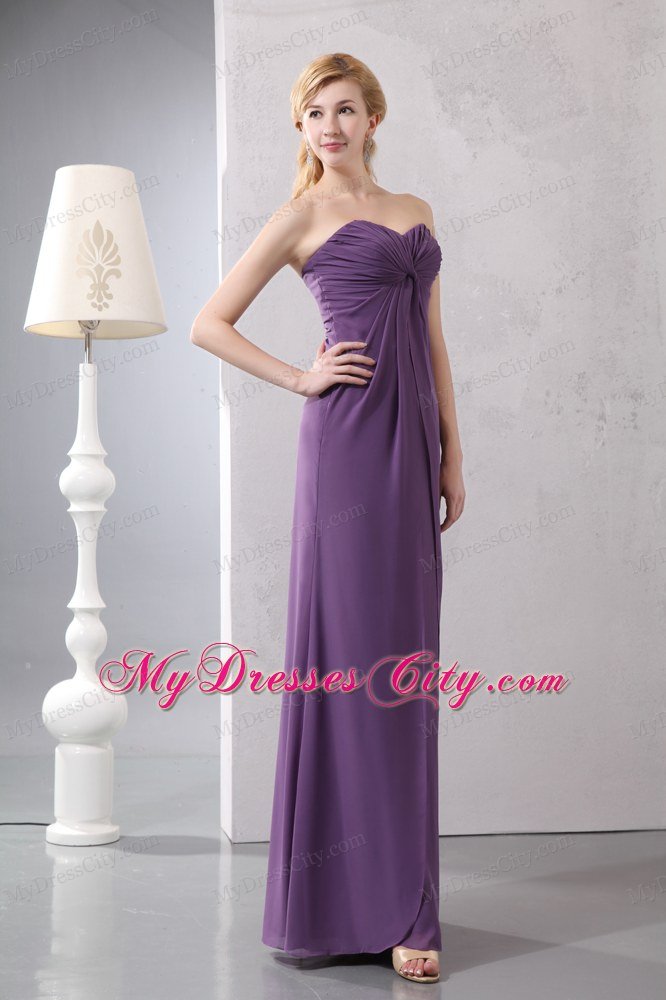 Sweetheart Ruched Layers Ankle-length Chiffon Purple Mother Bride Dress