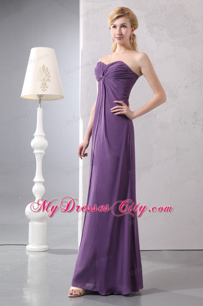 Sweetheart Ruched Layers Ankle-length Chiffon Purple Mother Bride Dress