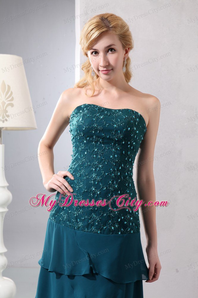 Turquoise Strapless Beading Layers Chiffon Floor-length Jacke Mothers Dresses