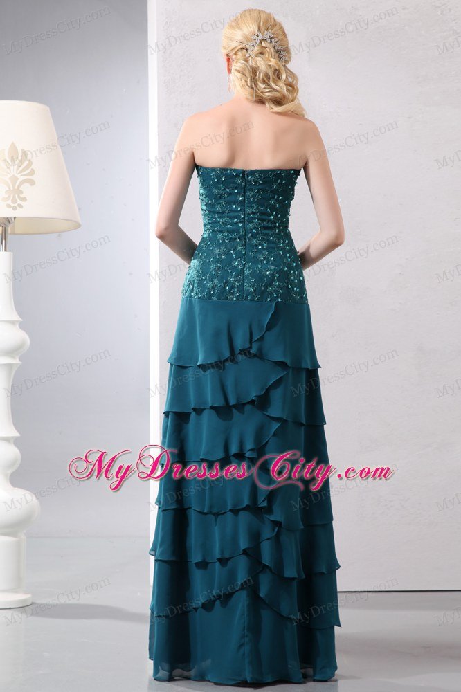 Turquoise Strapless Beading Layers Chiffon Floor-length Jacke Mothers Dresses