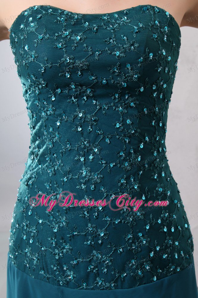 Turquoise Strapless Beading Layers Chiffon Floor-length Jacke Mothers Dresses