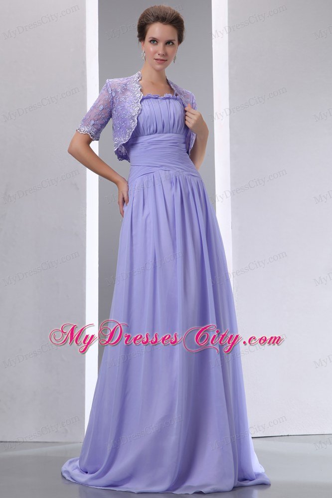 Spaghetti Straps Ruched Brush Train Chiffon Lilac Mother of Groom Dress