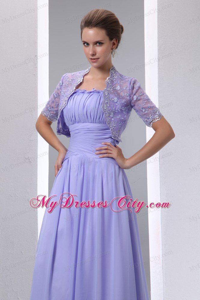 Spaghetti Straps Ruched Brush Train Chiffon Lilac Mother of Groom Dress