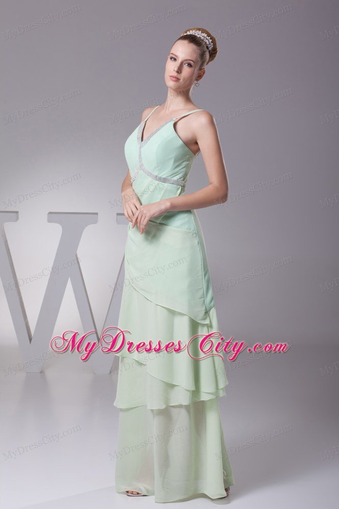 Beading V-neck Layers Chiffon Floor Length Cool Back Mother Bride Dress