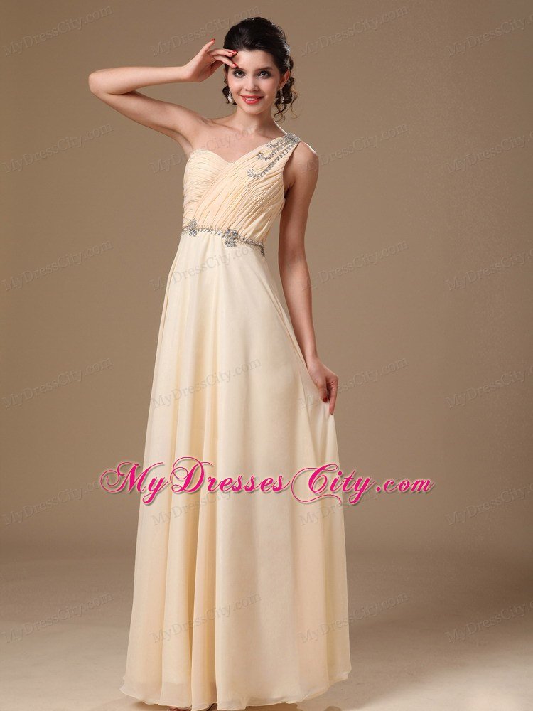 Champagne Prom Dress with Beaded Decorate Shoulder