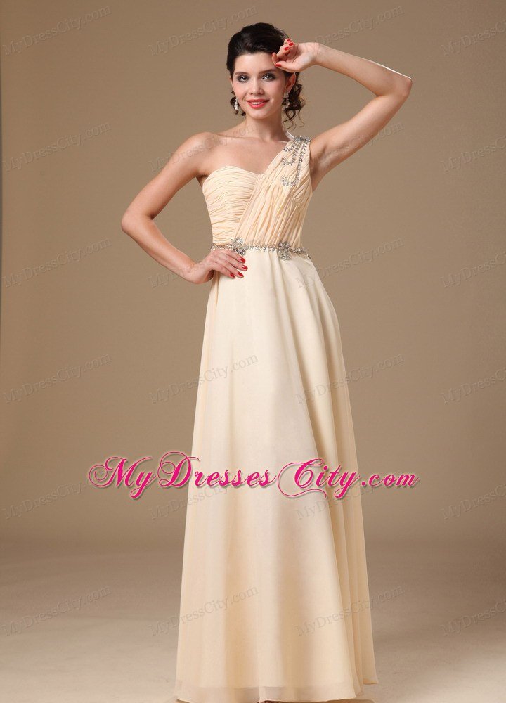 Champagne Prom Dress with Beaded Decorate Shoulder