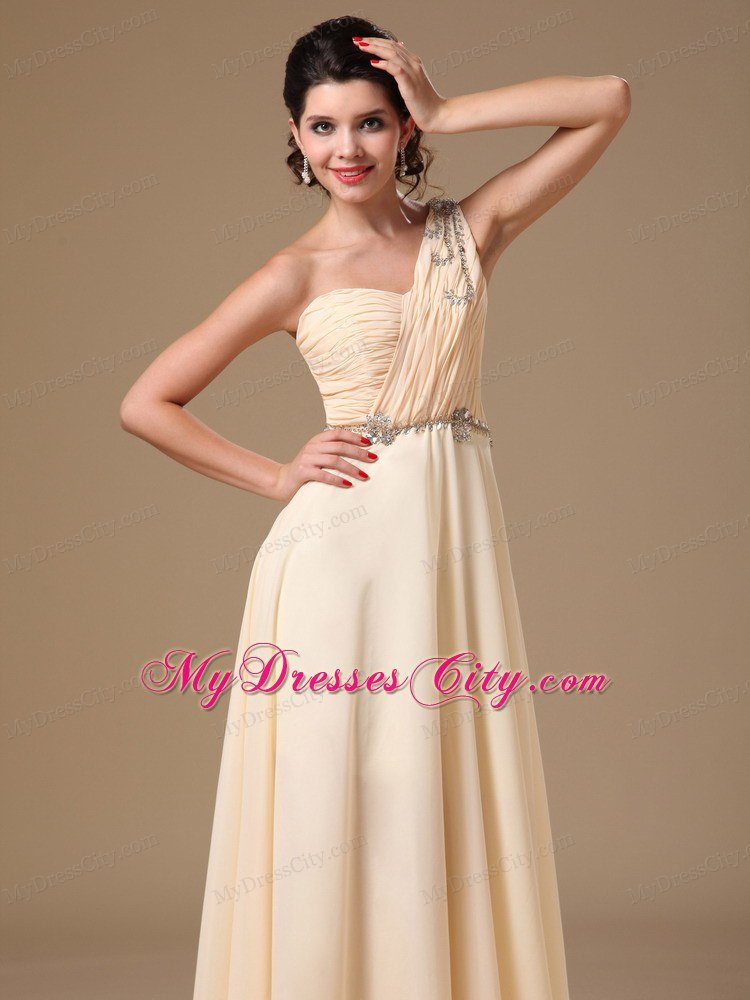 Champagne Prom Dress with Beaded Decorate Shoulder