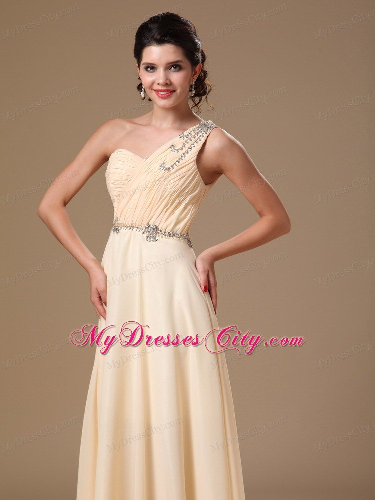 Champagne Prom Dress with Beaded Decorate Shoulder