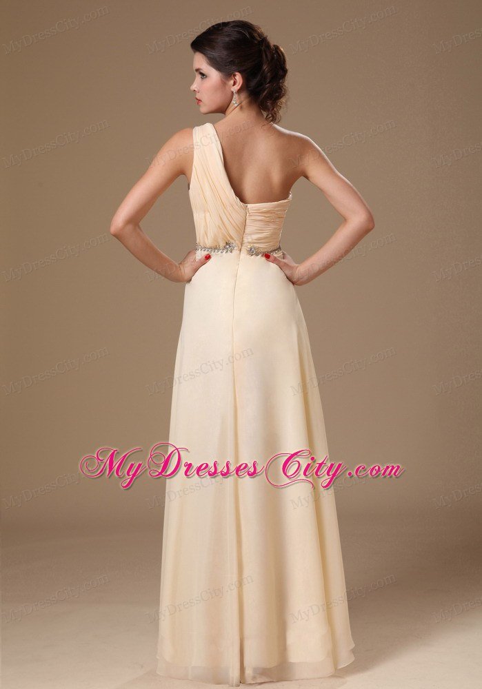 Champagne Prom Dress with Beaded Decorate Shoulder