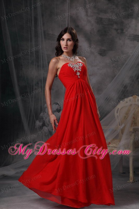 Red Empire Sweetheart Chiffon Beaded Dress for Prom