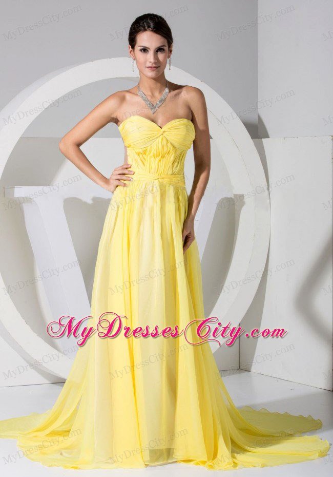 Chiffon Sweetheart Backless Prom Dress 2013 in Yellow