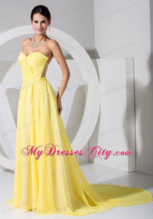 Chiffon Sweetheart Backless Prom Dress 2013 in Yellow