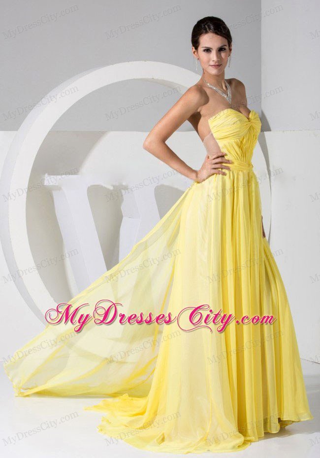 Chiffon Sweetheart Backless Prom Dress 2013 in Yellow