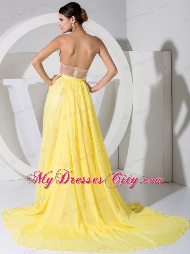 Chiffon Sweetheart Backless Prom Dress 2013 in Yellow