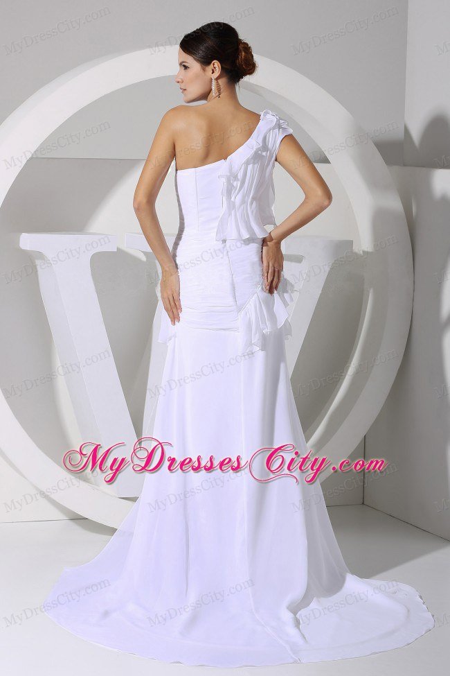 2013 One Shoulder White Chiffon High Silt Prom Dress