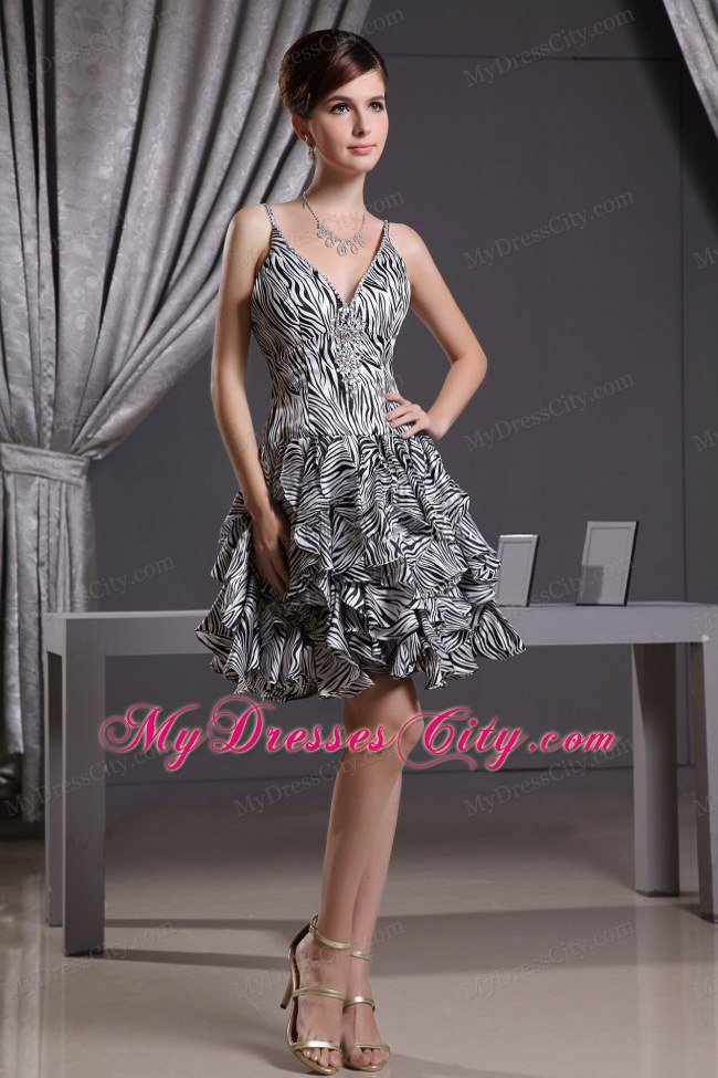 A-line Mini-length Zebra Multi-color Prom Dress With Straps