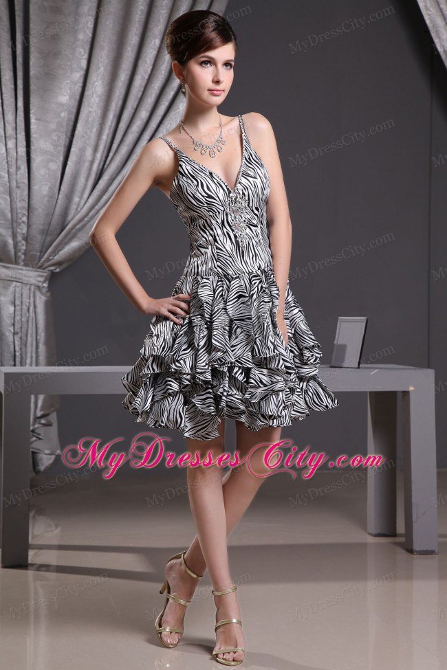 A-line Mini-length Zebra Multi-color Prom Dress With Straps