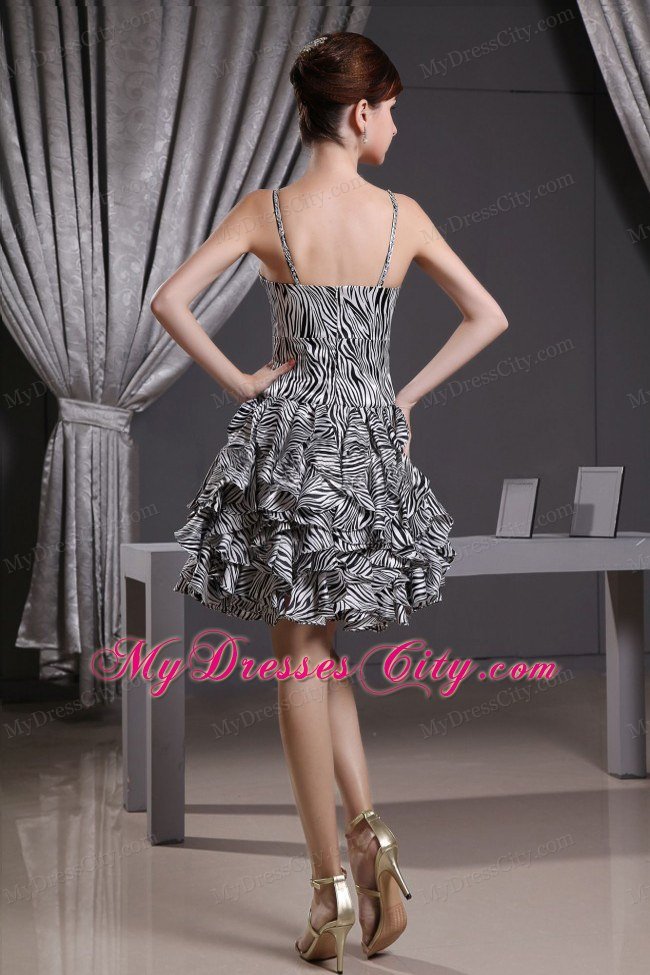 A-line Mini-length Zebra Multi-color Prom Dress With Straps