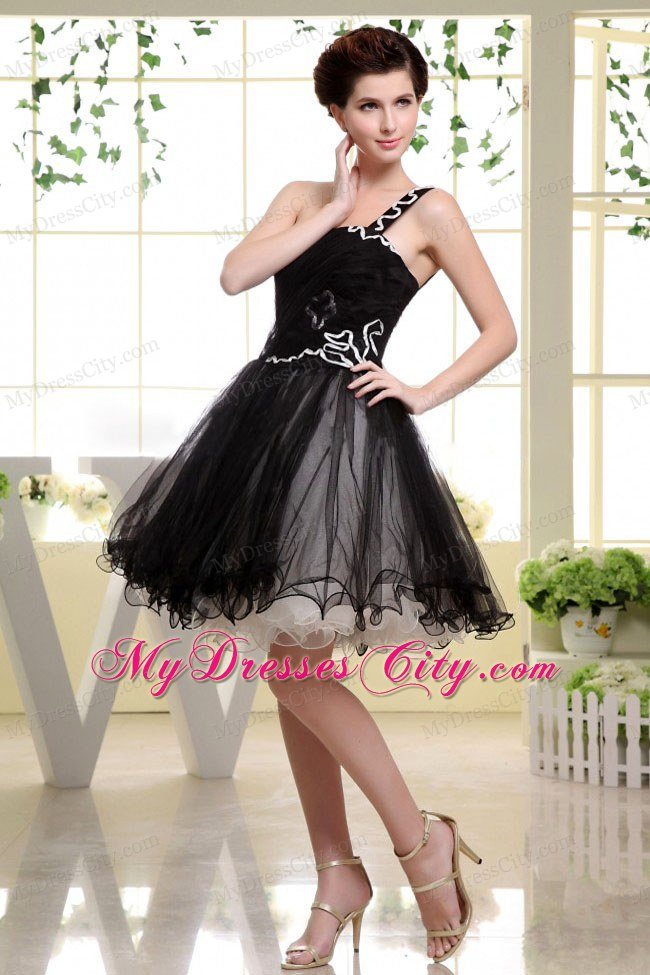 Mini-length Organza Black Prom Dress with One Shoulder