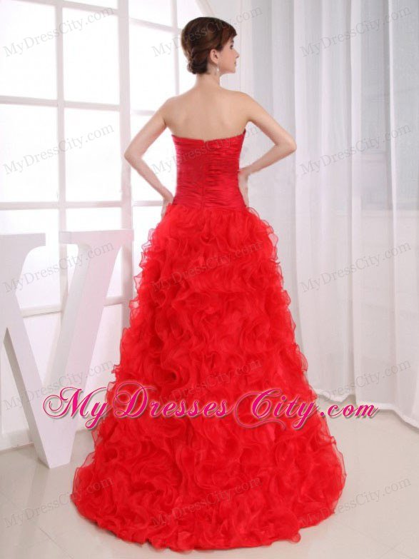 High-low Red Mermaid Silt Ruffles Layered Prom Dress