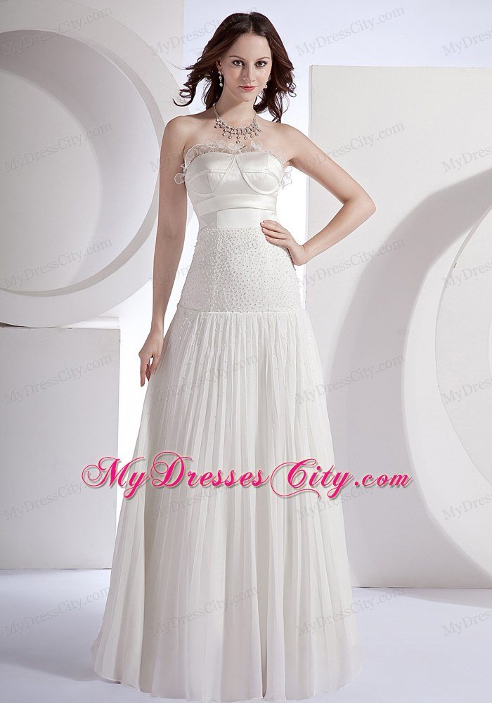 Beaded Strapless Pleats White 2013 Cheap Prom Dress On Sale