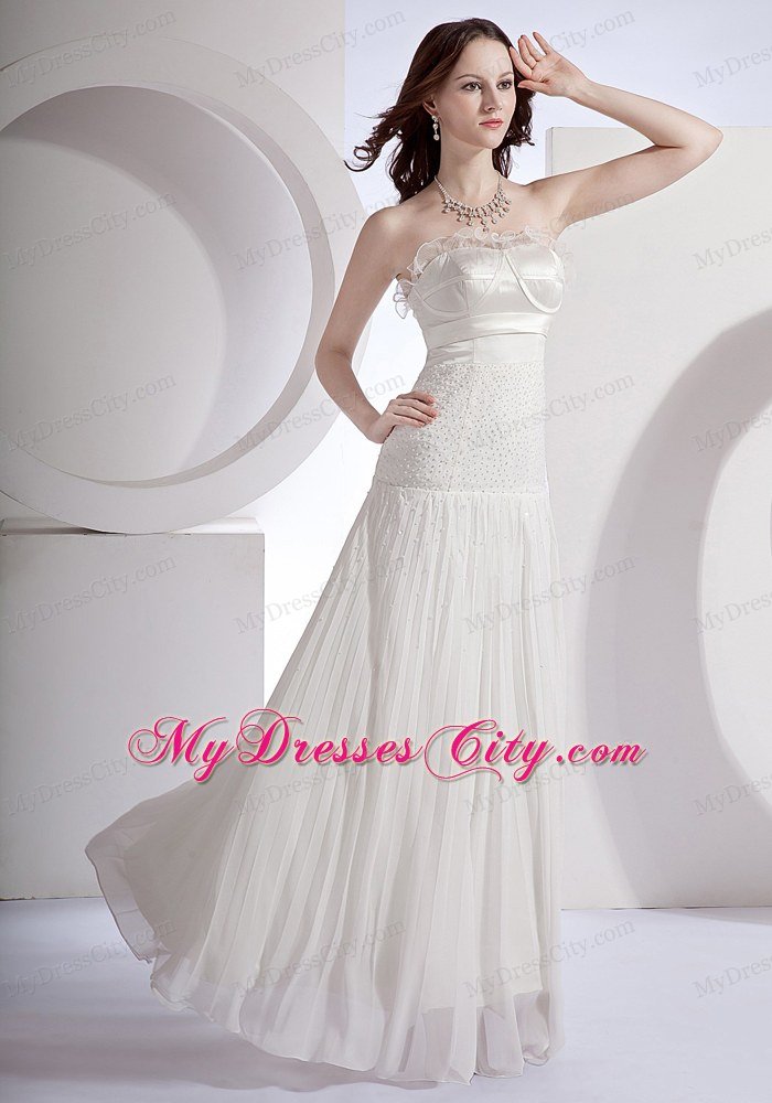 Beaded Strapless Pleats White 2013 Cheap Prom Dress On Sale