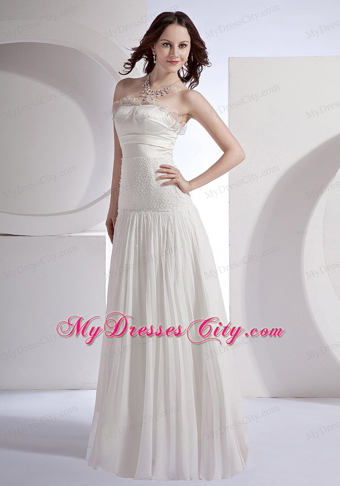 Beaded Strapless Pleats White 2013 Cheap Prom Dress On Sale