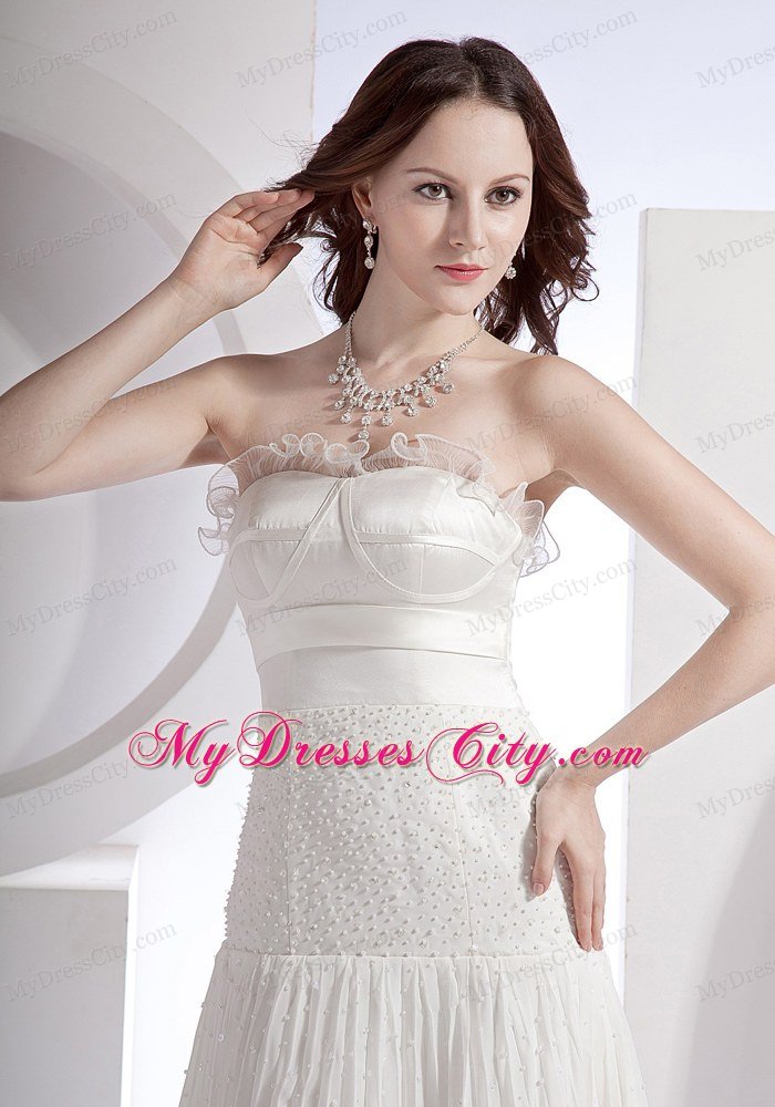 Beaded Strapless Pleats White 2013 Cheap Prom Dress On Sale