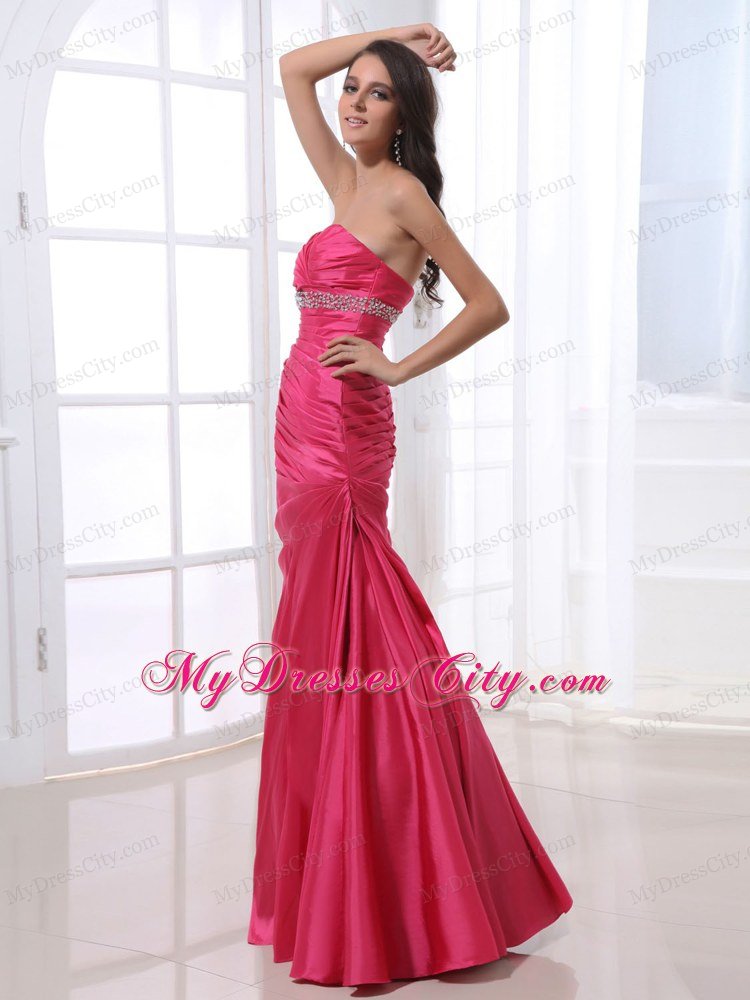 Hot Pink Ruched Beaded Sweetheart Formal Prom Gowns 2013