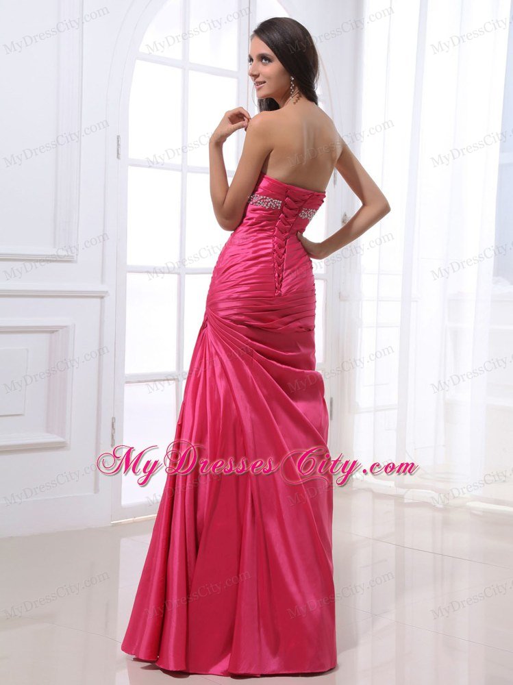 Hot Pink Ruched Beaded Sweetheart Formal Prom Gowns 2013