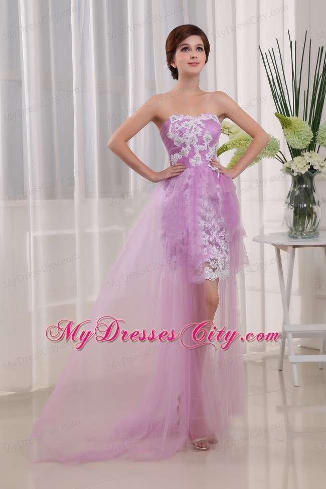 Lavender Appliques with Beading Mini-length High-low Prom Dresses