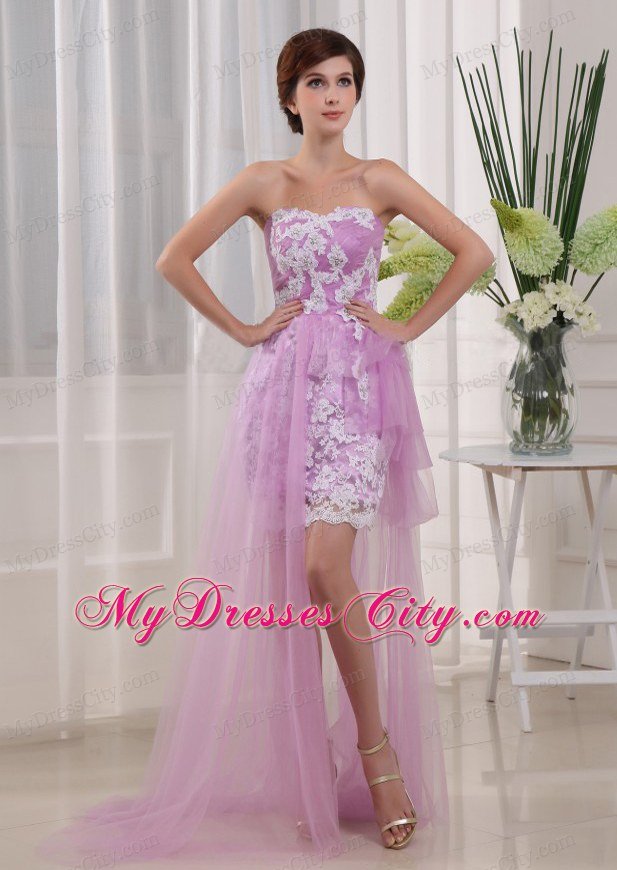 Lavender Appliques with Beading Mini-length High-low Prom Dresses