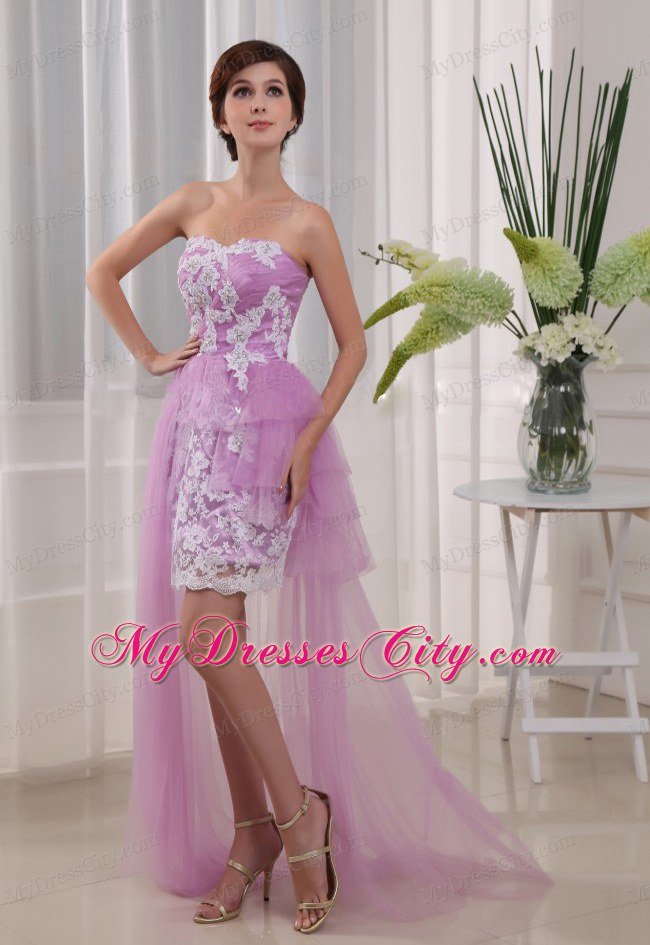 Lavender Appliques with Beading Mini-length High-low Prom Dresses