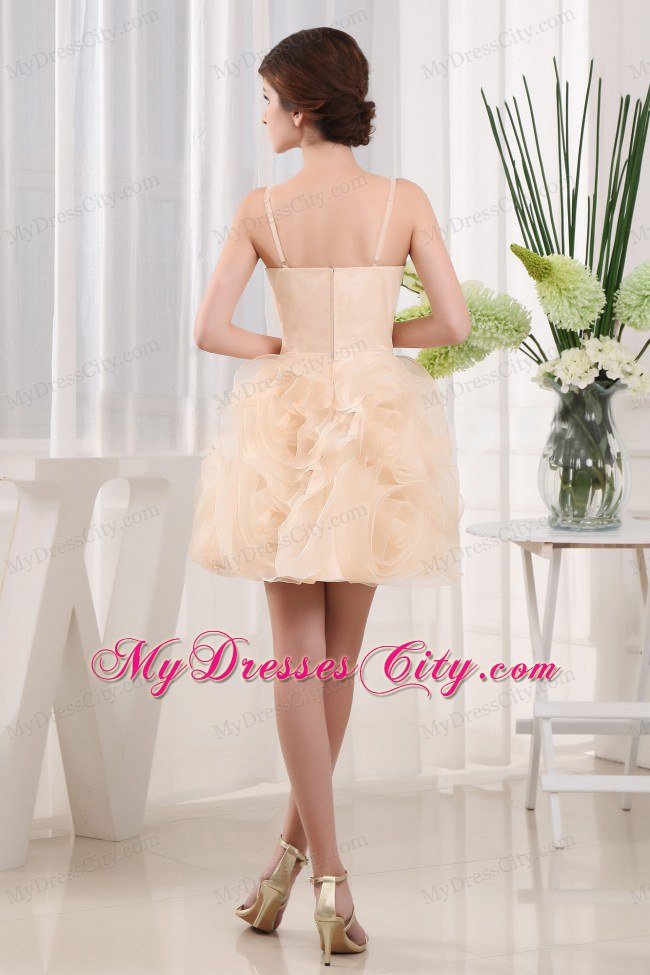 Spaghetti Straps Organza Flowers Mini-length Prom Party Dresses