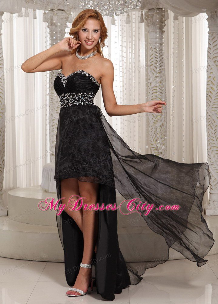 Black Sweetheart Beaded Front Short Back Long Prom Dress