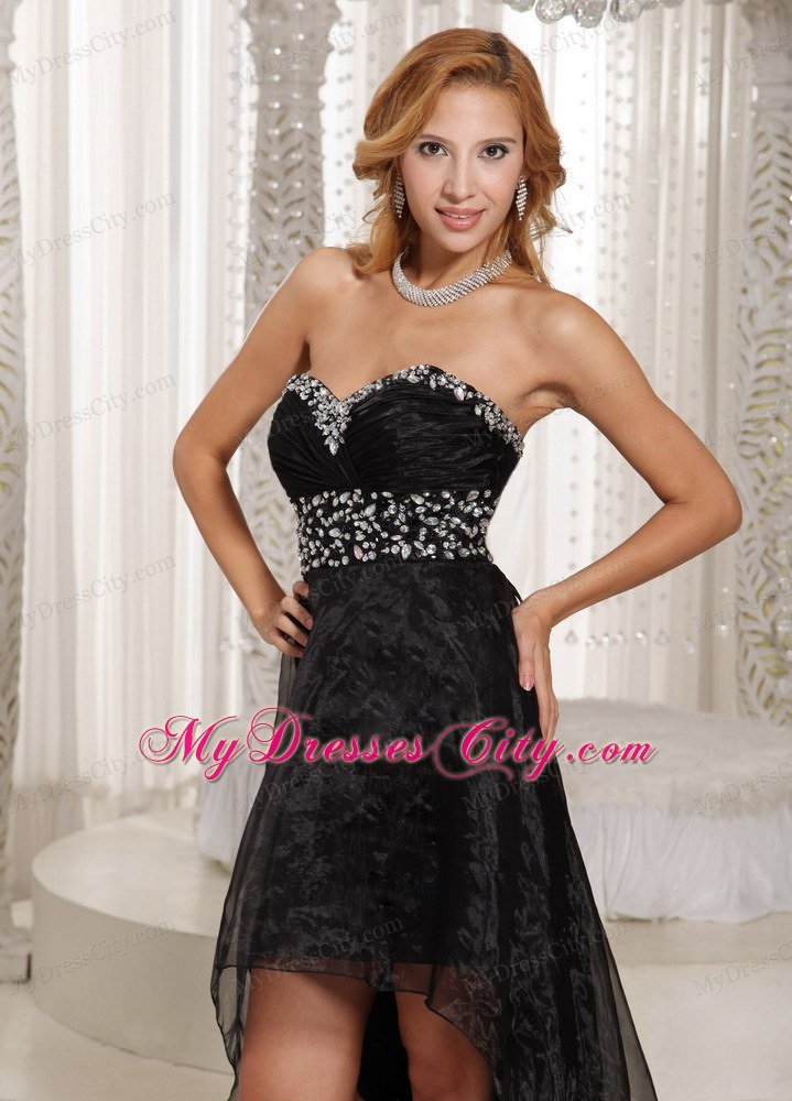 Black Sweetheart Beaded Front Short Back Long Prom Dress