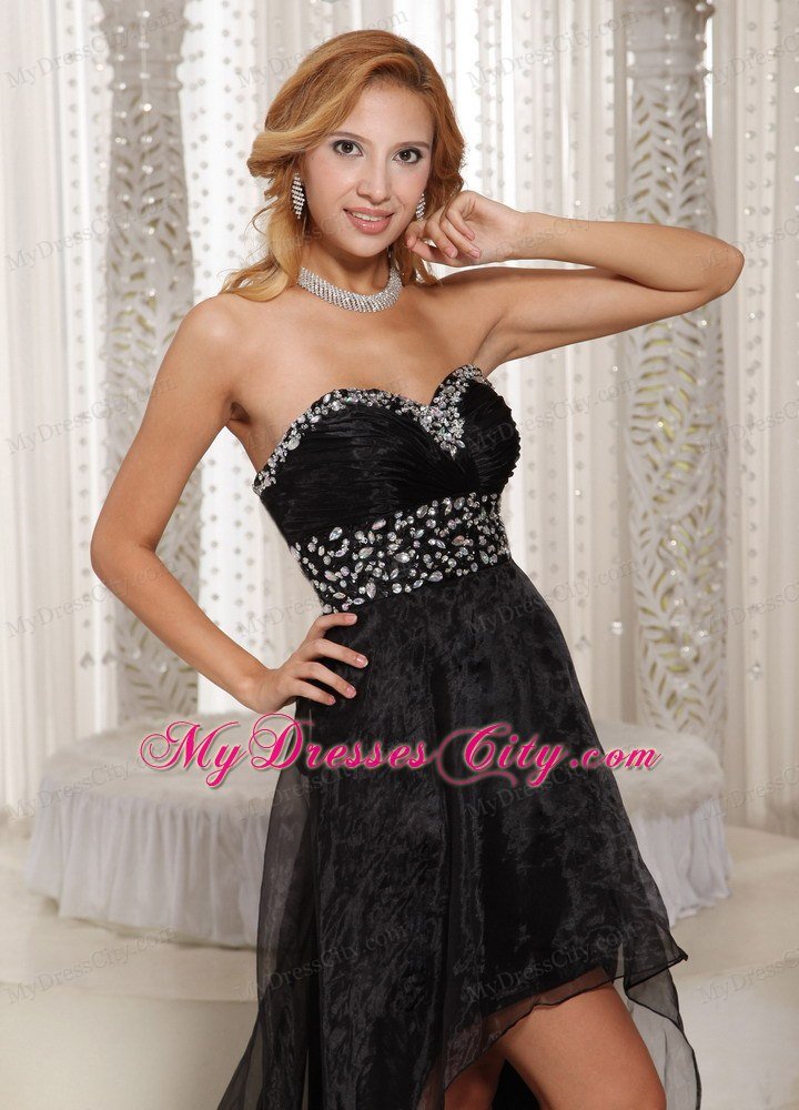 Black Sweetheart Beaded Front Short Back Long Prom Dress