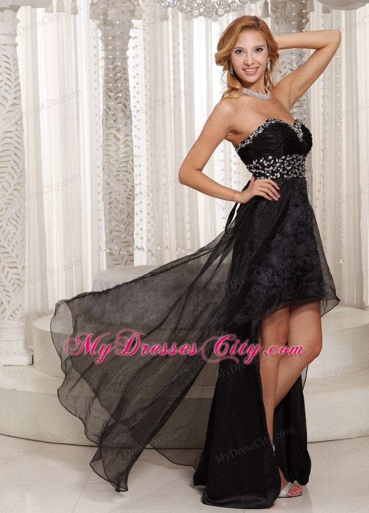 Black Sweetheart Beaded Front Short Back Long Prom Dress