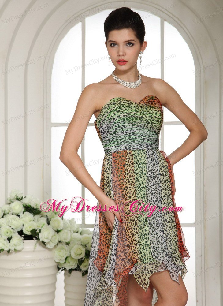 Leopard Colorful Chiffon High-low Semi-formal Prom Dresses