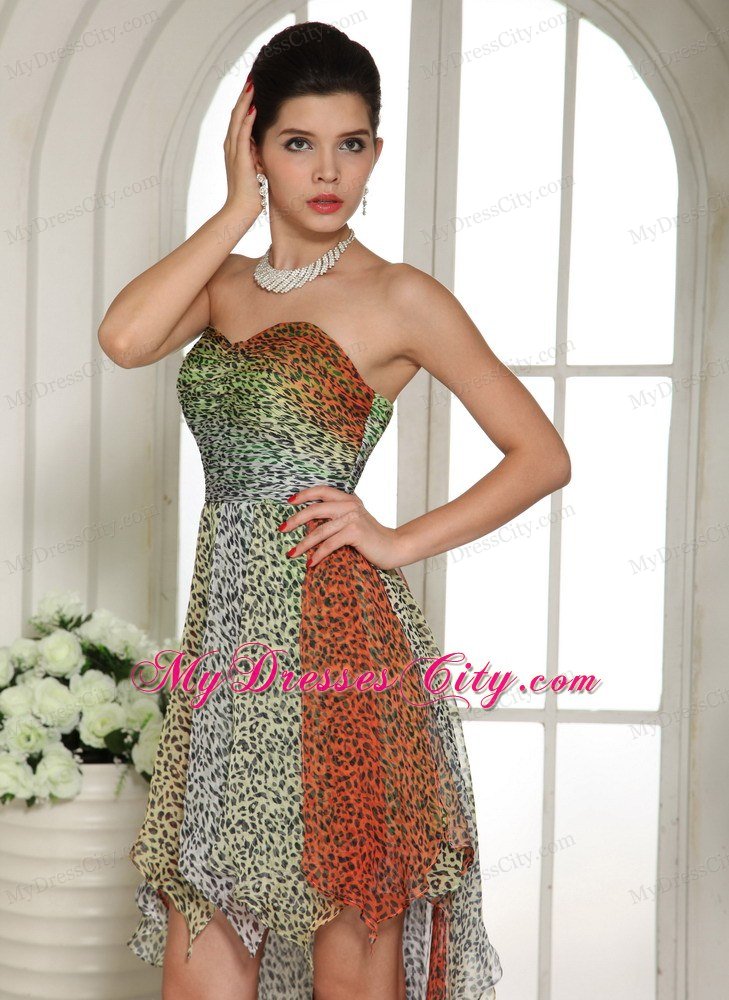 Leopard Colorful Chiffon High Low Semi Formal Prom Dresses 1685