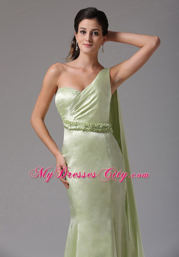 One Shoulder Mermaid Flowers Belt Watteau Train Prom Dress