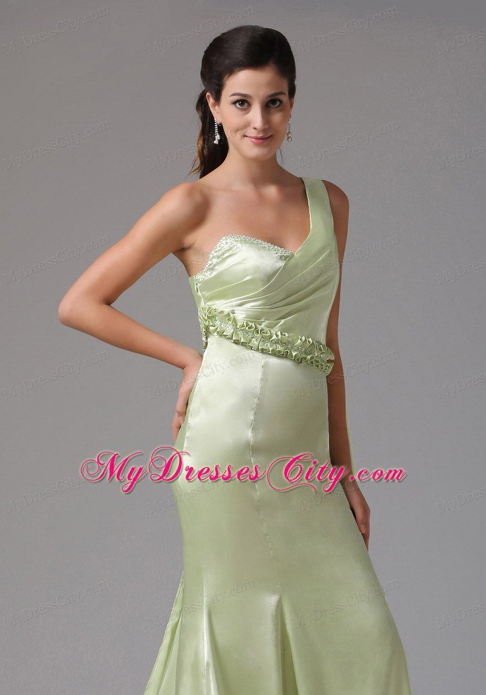 One Shoulder Mermaid Flowers Belt Watteau Train Prom Dress