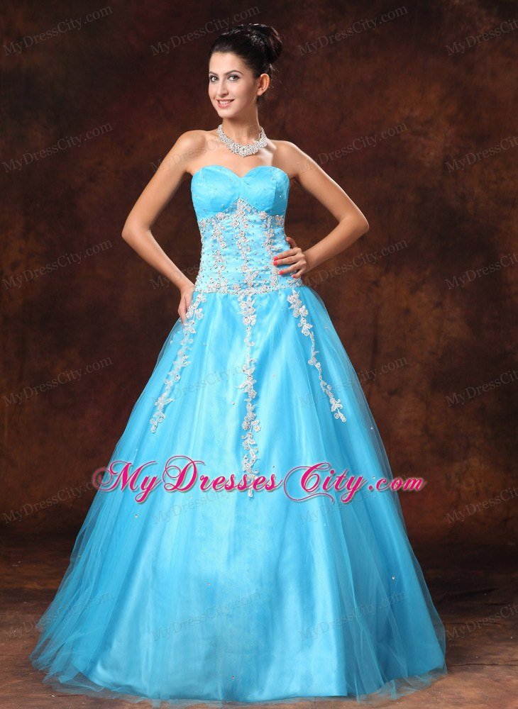 Modest Sweetheart Appliques A-line Aqua Blue 2013 Prom Gowns