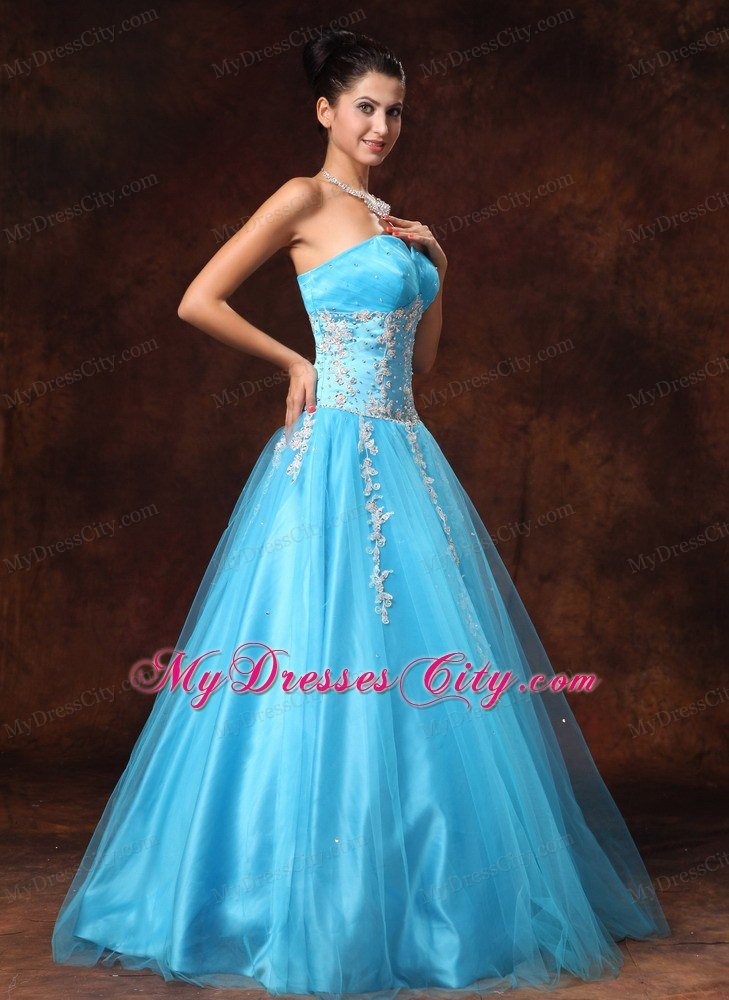 Modest Sweetheart Appliques A-line Aqua Blue 2013 Prom Gowns