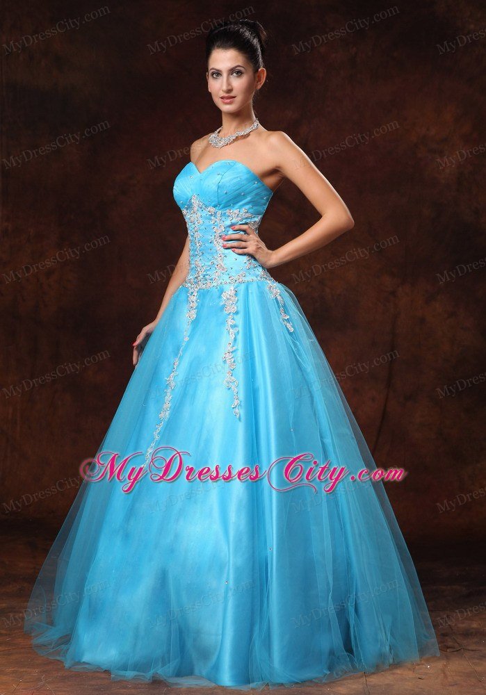 Modest Sweetheart Appliques A-line Aqua Blue 2013 Prom Gowns