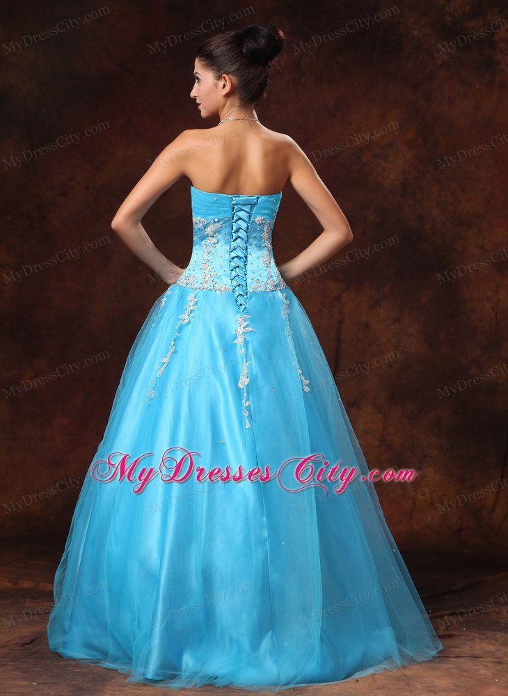 Modest Sweetheart Appliques A-line Aqua Blue 2013 Prom Gowns