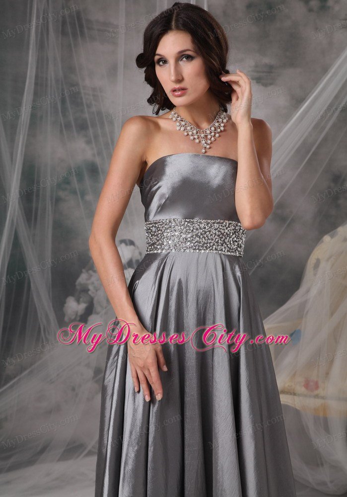 Beaded Strapless A-line Silver Prom Evening Dresses for Cheap