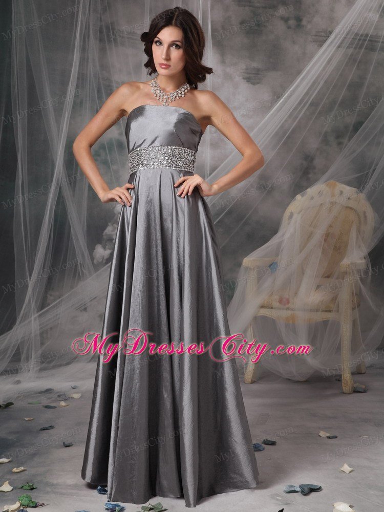 Beaded Strapless A-line Silver Prom Evening Dresses for Cheap